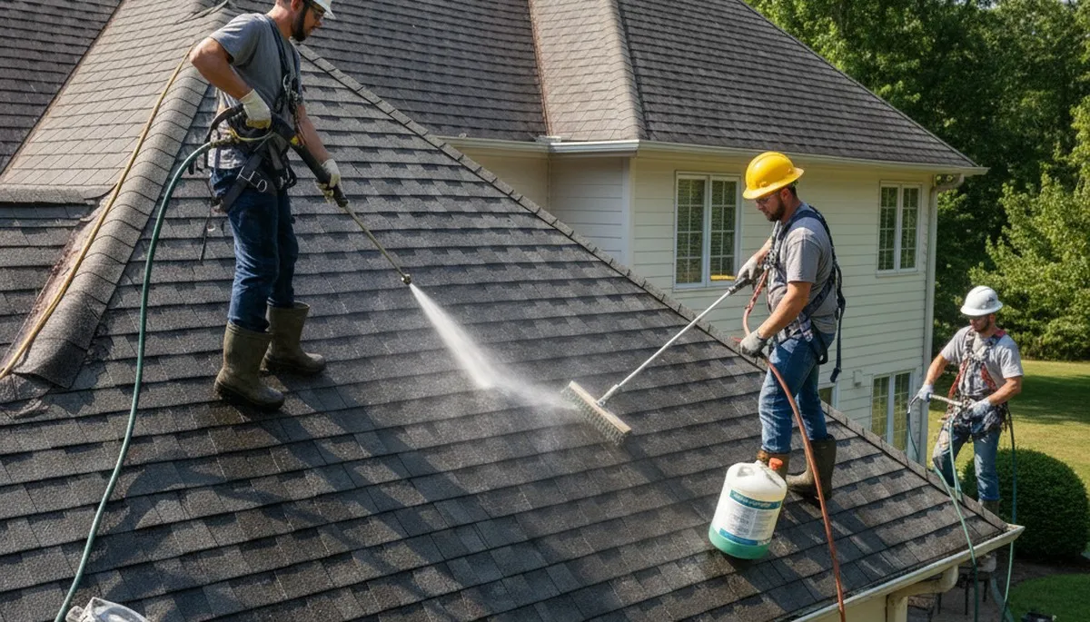 Professional roof cleaning service on a home in San Antonio, TX by FX Remodeling & Exteriors